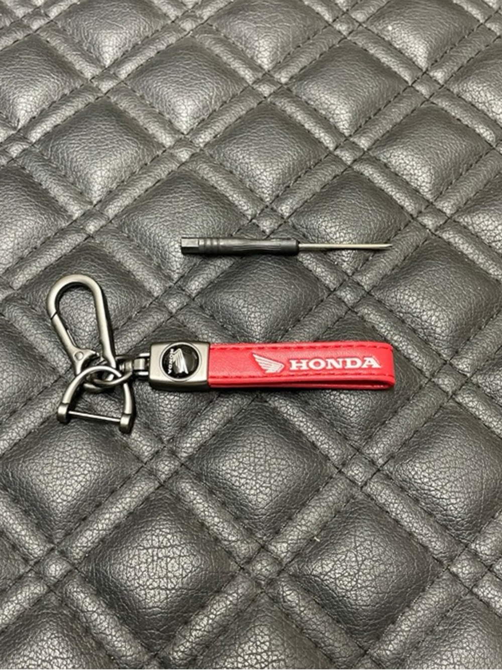 Honda Red Leather Keychain with Metal Clip
